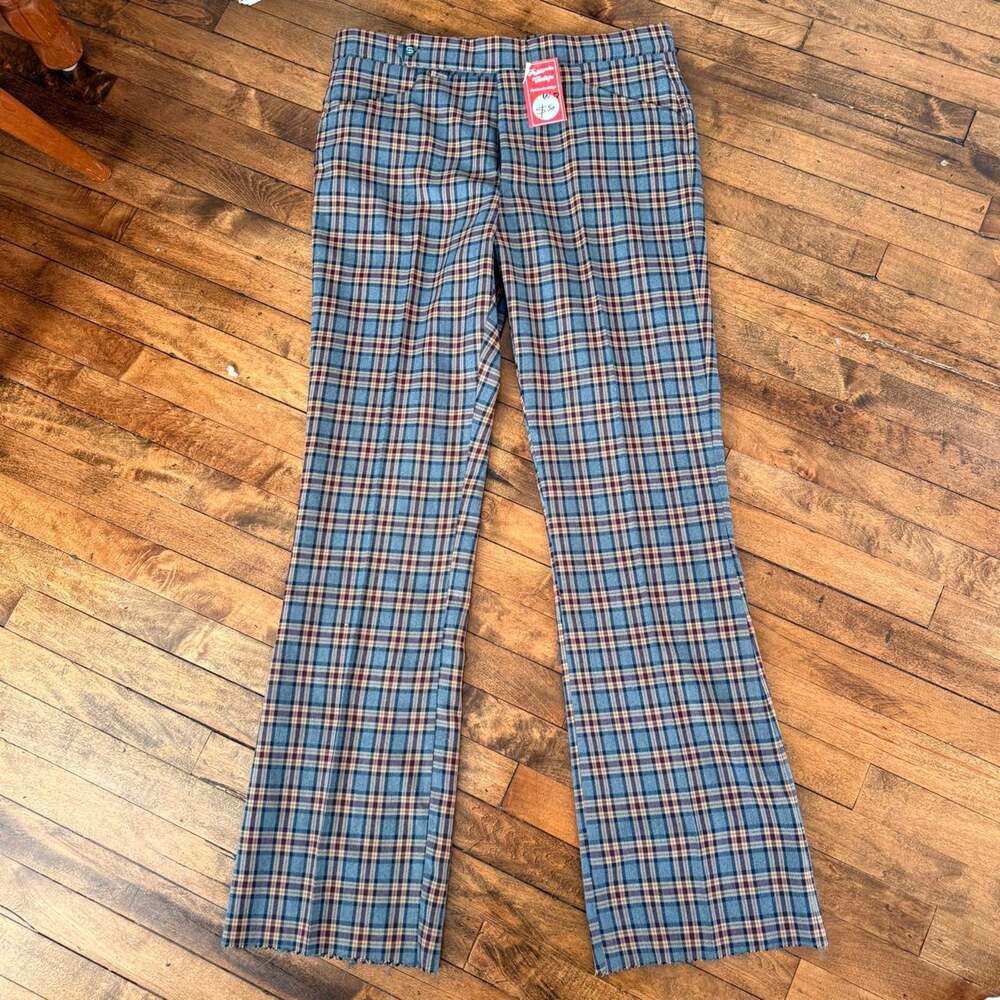1970s plaid print 'Sansabelt' men's pants size 38 waist